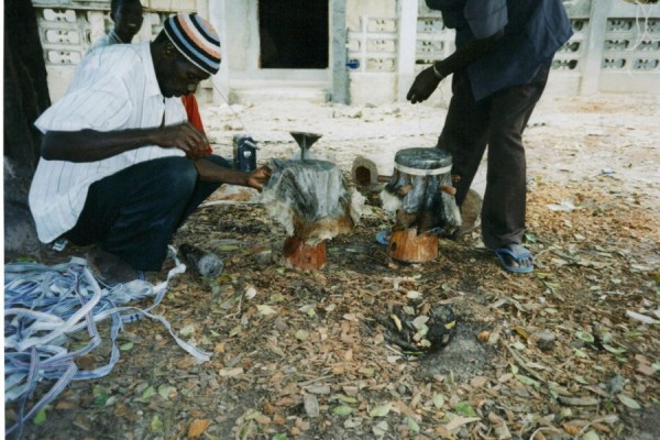 Placing skins on the drum